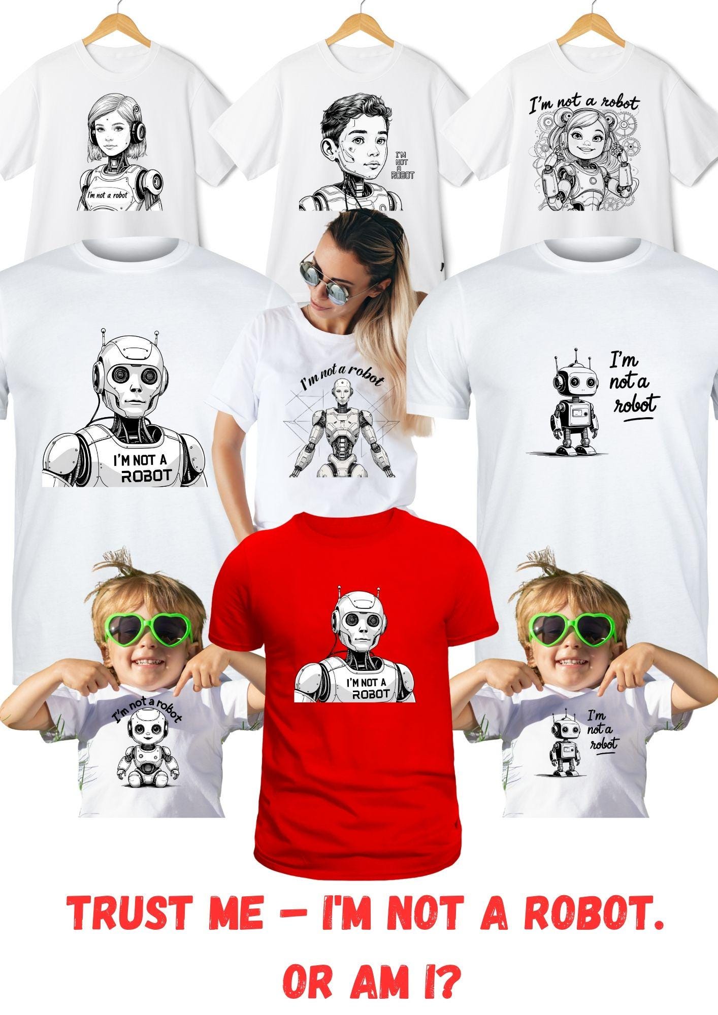 I'm Not a Robot” T-Shirt Design  – Printable PNG for POD & Streetwear Apparel