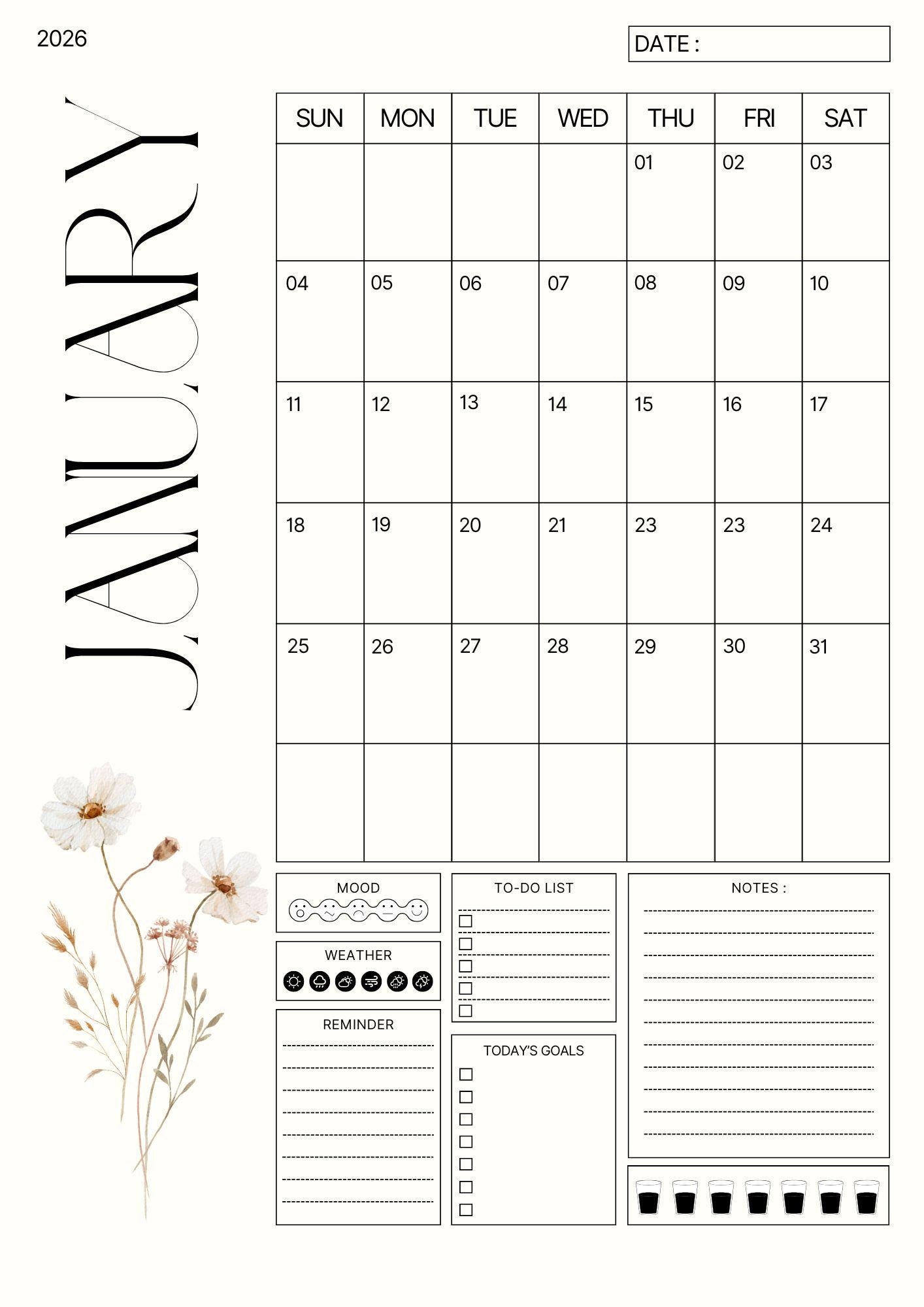 Minimalist 2026 Planner Printable | Daily & Weekly Task Organizer | Digital To-Do List PDF Download I 2026 Planner: Minimalist Daily and Weekly To-Do List (Printable Digital Download