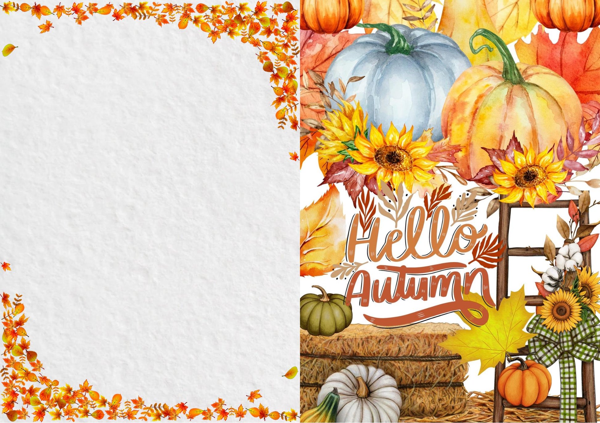 Hello Autumn Watercolor Card | Minimalist Pumpkin Printable | Fall Greeting Card Digital Download for Thanksgiving