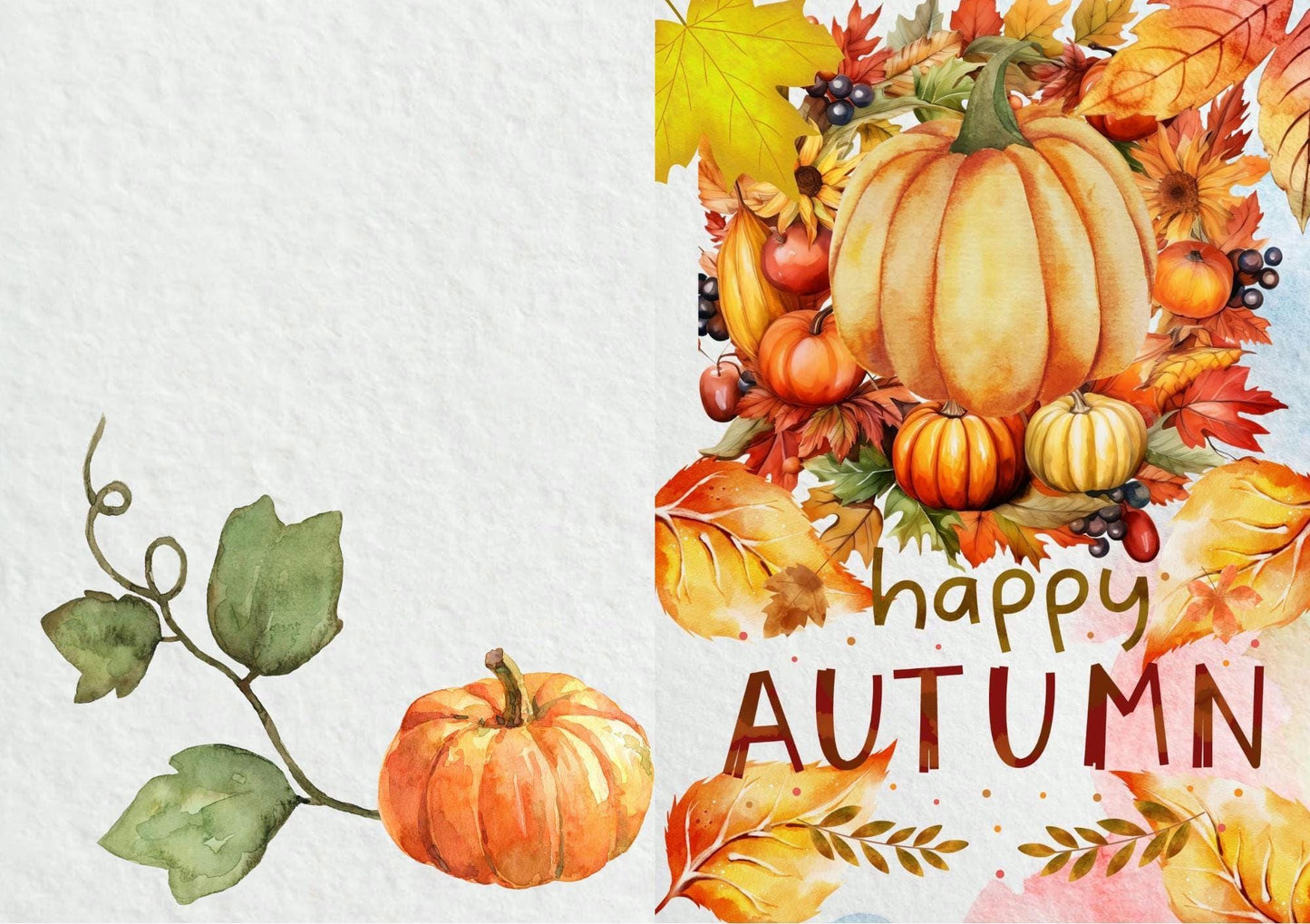 Hello Autumn Watercolor Card | Minimalist Pumpkin Printable | Fall Greeting Card Digital Download for Thanksgiving
