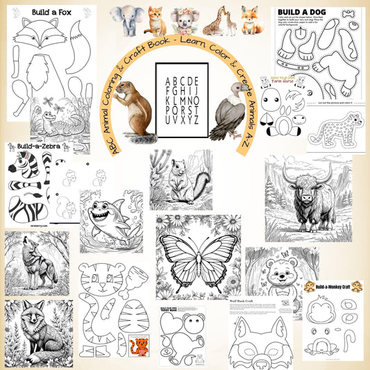 ABC Animal Coloring and Craft Book: Learning Activity (Digital Download) I interactive book for kids I preschool study